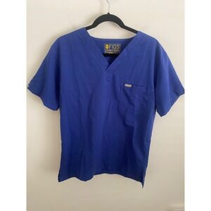 FIGS Leon Mens Royal Blue V-Neck Scrub Top Size Small Short Sleeve Pocket